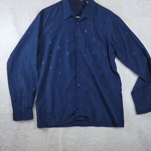 D'Avila Men's Embroidered Long Sleeve Button-up Disco Shirt Blue Large